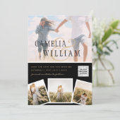 Zwart Witte FOTO Trouw Uitnodiging QR CODE Bewaar  (Staand voorkant)