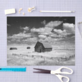 Zwart-witte foto van Barns in een grasveld Tissuepapier (Craft)