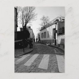 Zwart-witte foto van Cobbling Street in Montmarte Briefkaart