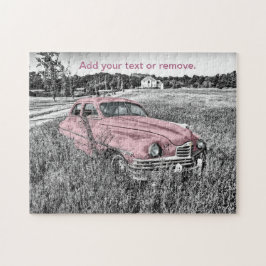 Zwart-witte foto van een oude auto uit de jaren vi legpuzzel