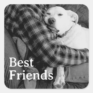 Zwart-witte foto van hond met vader beste vrienden vierkante sticker