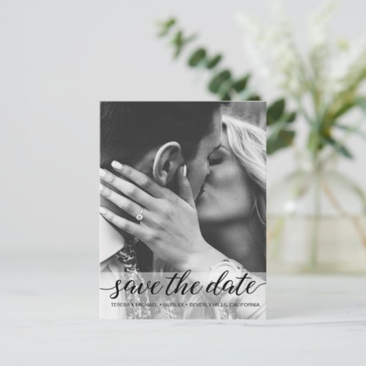 Zwart witte foto Verticaal Sla het datumscript op Briefkaart (Staand voorkant)