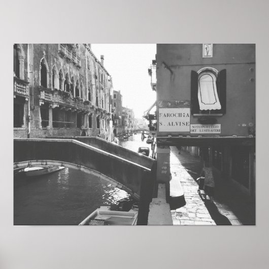 Zwart-witte fotografie Venice Italië Canal Poster (Voorkant)
