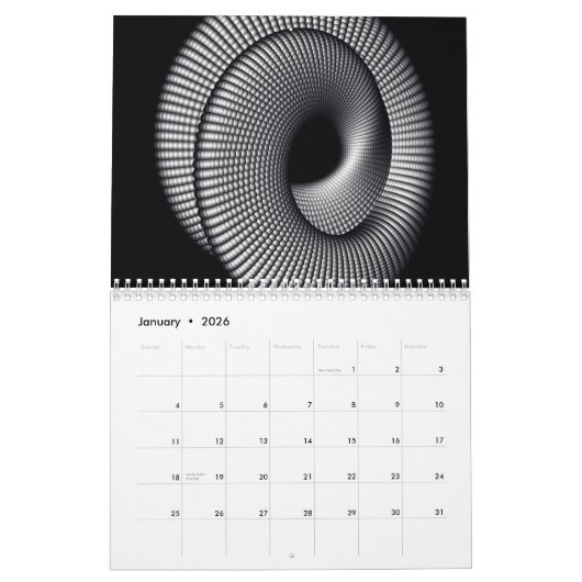 Zwart-witte fractale kalender (Jan 2026)