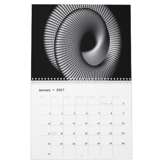 Zwart-witte fractale kalender (Jan 2027)