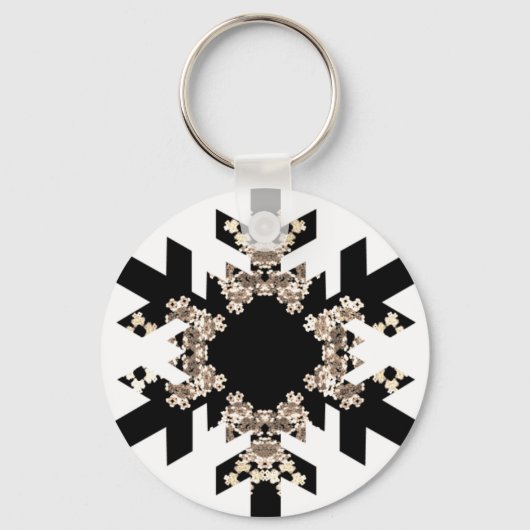 Zwart-witte fractale kunst Snowflakes Sleutelhanger (Voorkant)