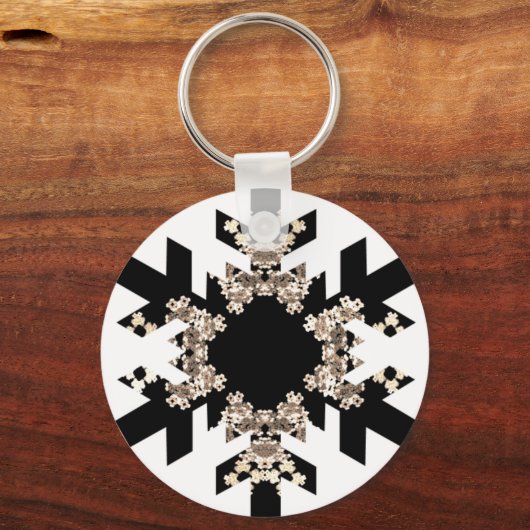 Zwart-witte fractale kunst Snowflakes Sleutelhanger (Voorkant)