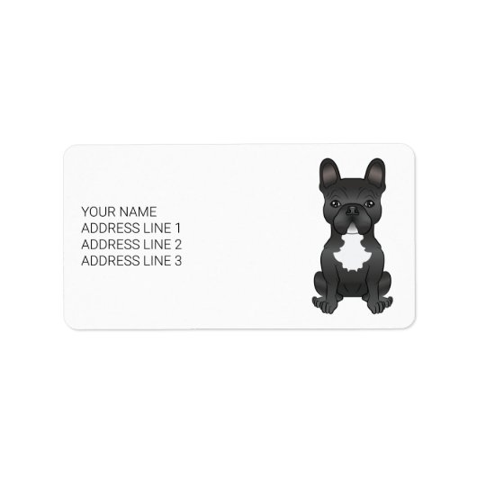Zwart-Witte Franse Bulldog Cartoonhond & Tekst Etiket (Voorkant)