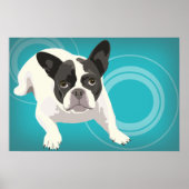 Zwart-witte Franse Bulldog op blauwe achtergrond Poster (Voorkant)