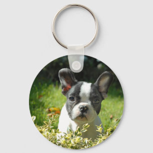 Zwart-witte Franse Bulldog Puppy Sleutelhanger