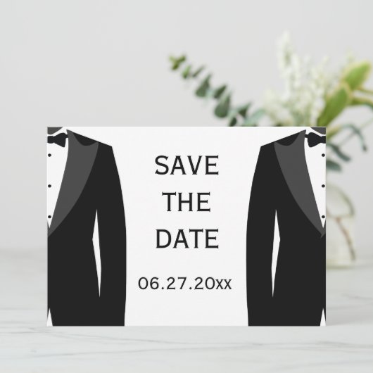 Zwart-witte gay trouwkaart om de datum te reserver save the date (Staand voorkant)