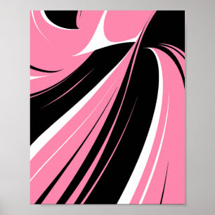 Zwart & Witte Gebogen Strepen op een Roze Achtergr Poster