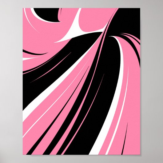 Zwart & Witte Gebogen Strepen op een Roze Achtergr Poster (Voorkant)