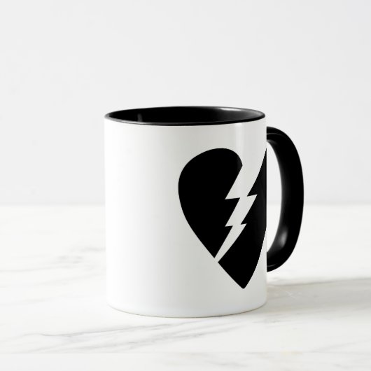 Zwart-witte gebroken hartkunst mok (Voorkant rechts)