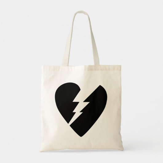 Zwart-witte gebroken hartkunst tote bag (Achterkant)