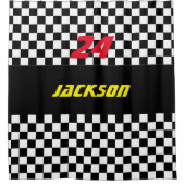 Zwart-witte gecheckte raderventilatoren douchegordijn (Voorkant)