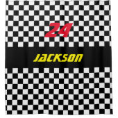 Zwart-witte gecheckte raderventilatoren douchegordijn (Voorkant)