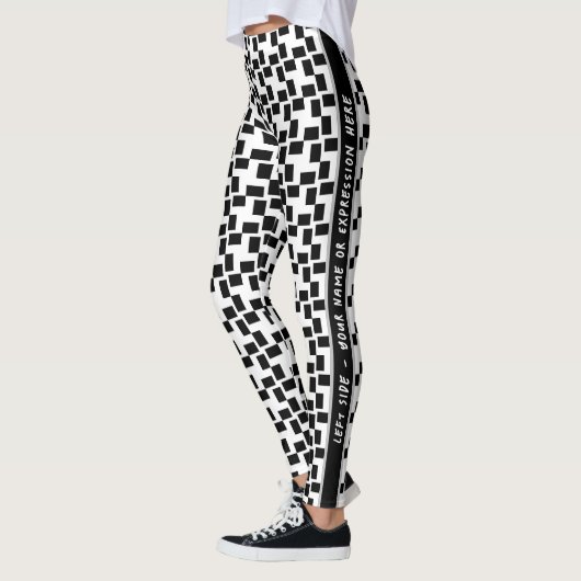 Zwart-witte gecheckte zwarte zijriektekst leggings (Links)
