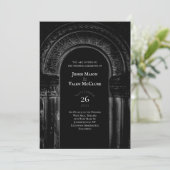 Zwart-witte gegotische Arch Elegant Wedding Donker Kaart (Staand voorkant)