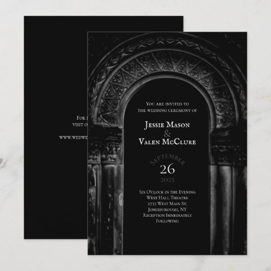 Zwart-witte gegotische Arch Elegant Wedding Donker Kaart (Voorkant / Achterkant)
