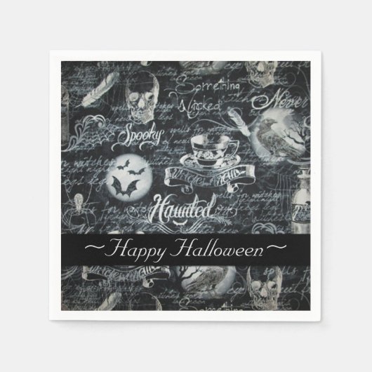 Zwart & Witte Gehaunte Halloween Servetten (Voorkant)