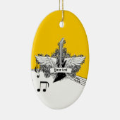 Zwart-witte gele elektrische gitaar met vleugels keramisch ornament (Rechts)