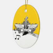 Zwart-witte gele elektrische gitaar met vleugels keramisch ornament (Links)