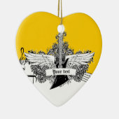 Zwart witte gele elektrische gitaar met vleugels keramisch ornament (Rechts)