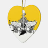 Zwart witte gele elektrische gitaar met vleugels keramisch ornament (Links)