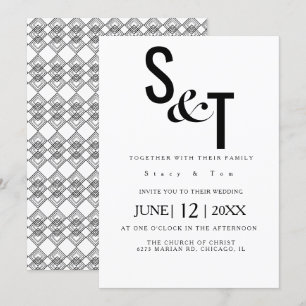 Zwart Witte Geo Achtergrond Typografie Trouwen Kaart