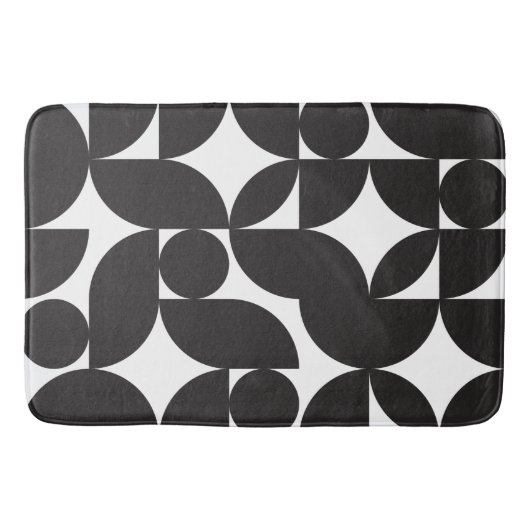 Zwart Witte Geometrische Abstracte Mid Century Mod Badmat (Voorkant)