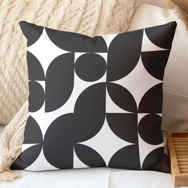 Zwart Witte Geometrische Abstracte Mid Century Mod Kussen (Creator heeft geüpload)