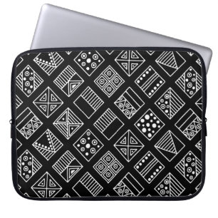 Zwart-witte geometrische achtergrond met hand d laptop sleeve