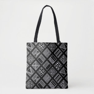 Zwart-witte geometrische achtergrond met hand d tote bag