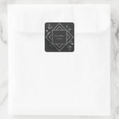 Zwart Witte Geometrische Blad Bruiloft Vierkante Sticker (Tas)