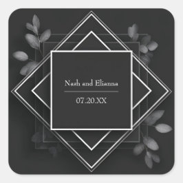 Zwart Witte Geometrische Blad Bruiloft Vierkante Sticker