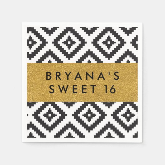 Zwart & Witte Geometrische Chic Gouden Moderne Ser Servetten (Voorkant)