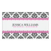 Zwart-witte geometrische Damasroze zonnepanelen Naambadge (Voorkant)