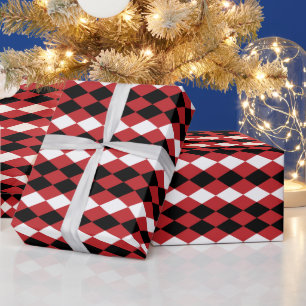 Zwart Witte Geometrische Diamant Op Rode Achtergro Cadeaupapier
