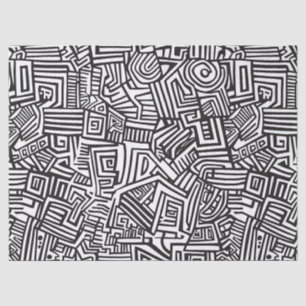 Zwart Witte Geometrische Doolhof Abstracte Lijn Tissuepapier
