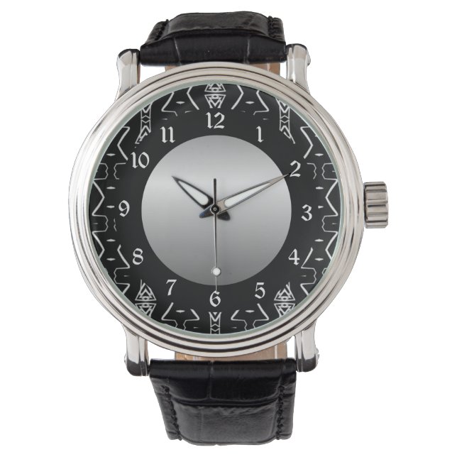 Zwart-witte geometrische driehoeken polshorloge horloge (Voorkant)