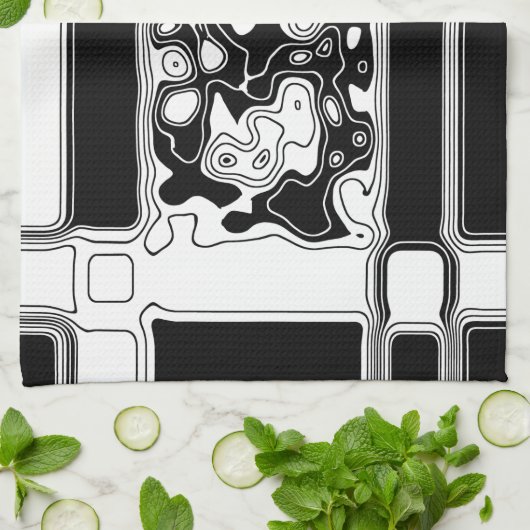 Zwart-witte geometrische kunst 1 theedoek (Gevouwen)