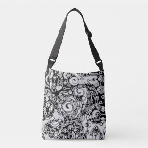 Zwart-witte geometrische kunst 3 crossbody tas
