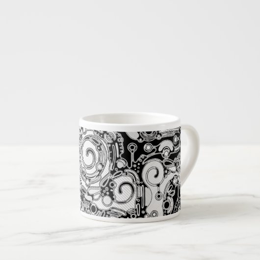 Zwart-witte geometrische kunst 3 espresso kop (Voorkant rechts)