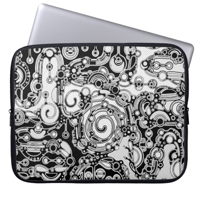 Zwart-witte geometrische kunst 3 laptop sleeve (Voorkant)