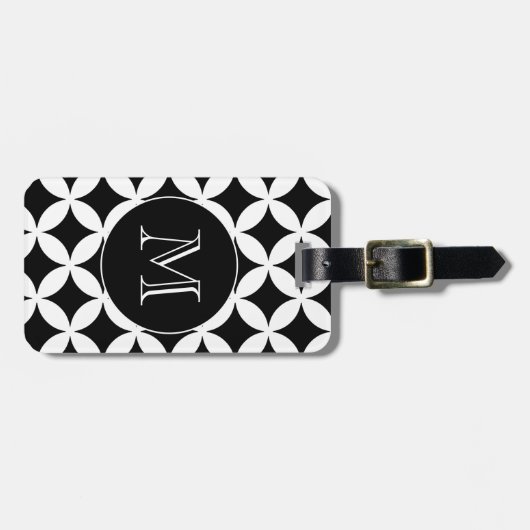 Zwart Witte Geometrische Patroon Aangepaste Monogr Bagagelabel (Voorkant horizontaal)