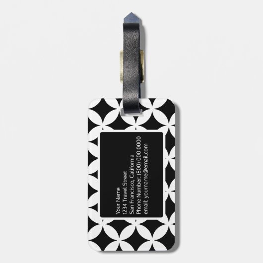 Zwart Witte Geometrische Patroon Aangepaste Monogr Bagagelabel (Achterkant verticaal)