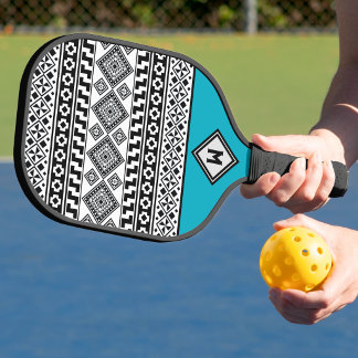 Zwart Witte Geometrische Polynesische Stam Patroon Pickleball Paddle