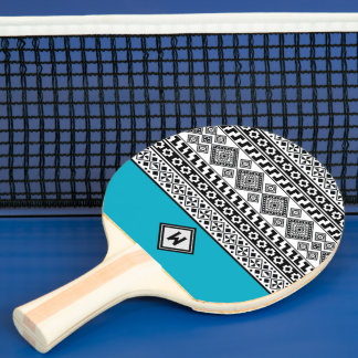 Zwart Witte Geometrische Polynesische Stam Patroon Tafeltennisbatje