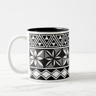 Zwart Witte Geometrische Tribale Patroon Klassieke Tweekleurige Koffiemok